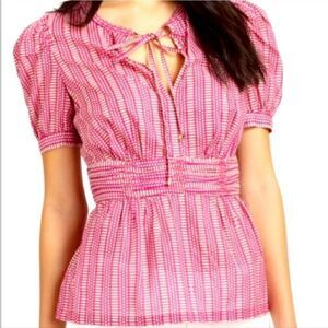 Tory Burch Ruth Wild Orchard Blouse Short Sleeve Top Pink Fuchsia 10